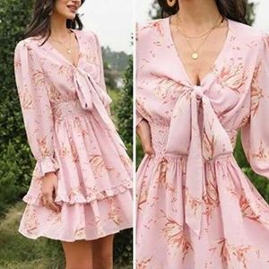 NWT Exlura Tie Front Lantern Sleeves Elastic Waist Ruffle Dress sz L